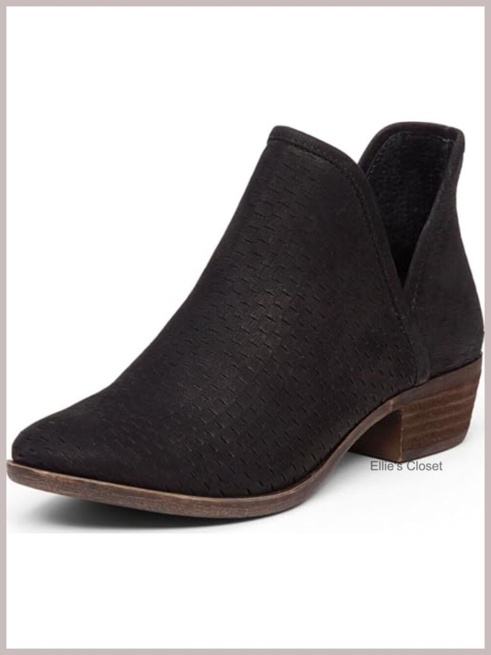Baley Ankle Bootie with V-Cut Accents and Stacked Block Heel